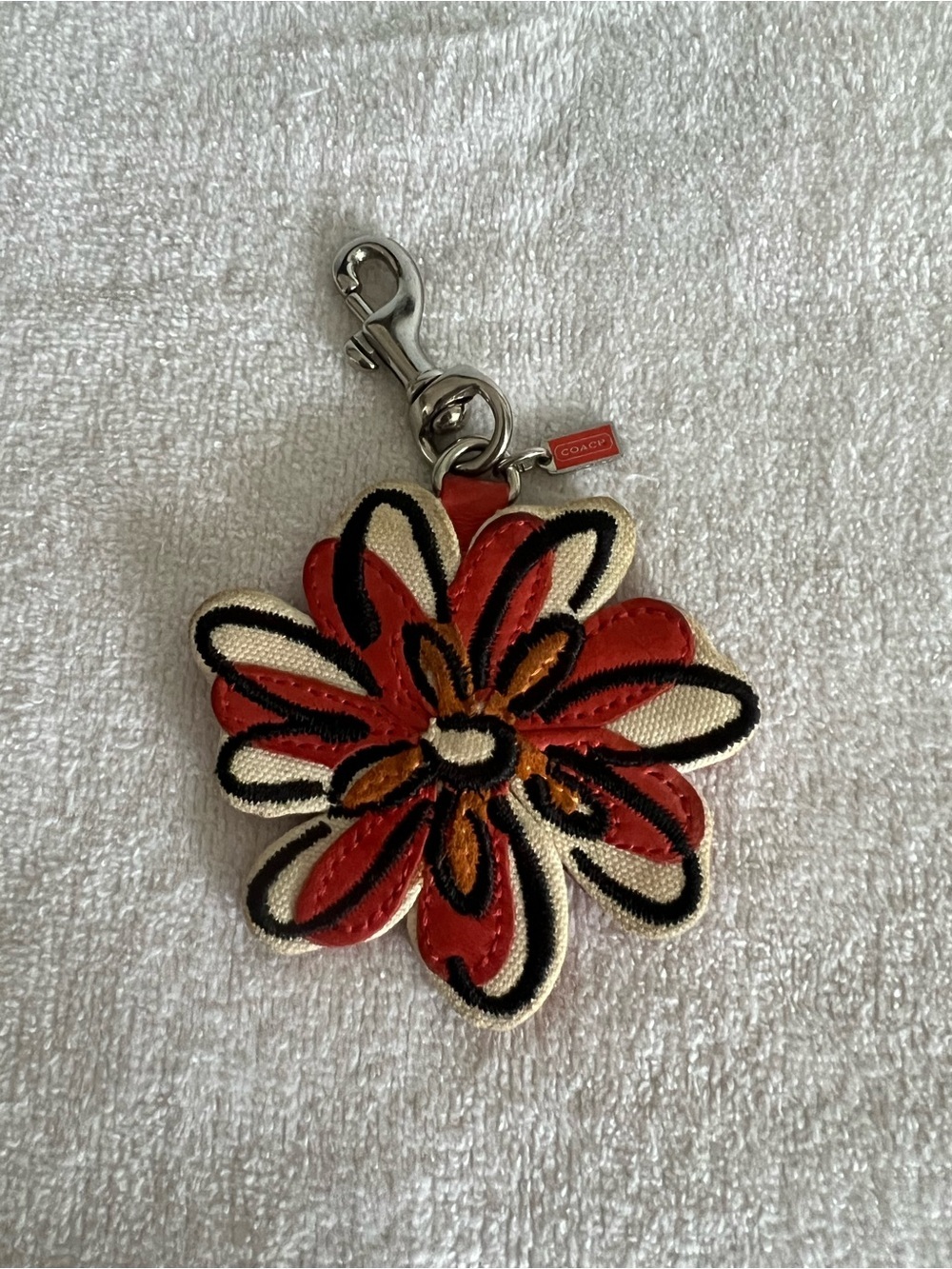 Coach Poppy Floral Embroidered Keychain Charm